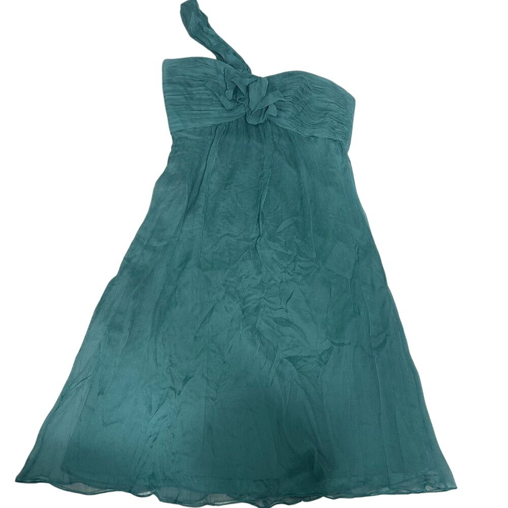 Amsale cocktail‎ dress silk chiffon formal green sexy romantic 4 one shoulder